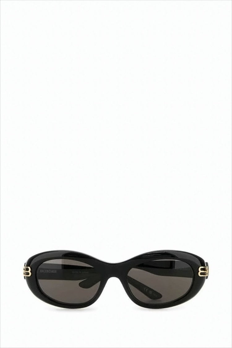 Oval Black Acetate Sunglasses with Gold-tone Logo