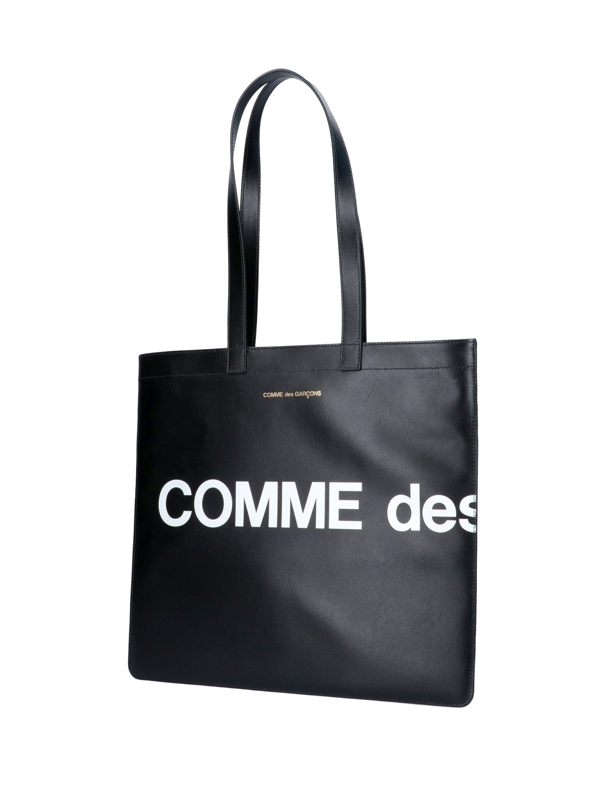 Black Smooth Leather Bold Logo Tote