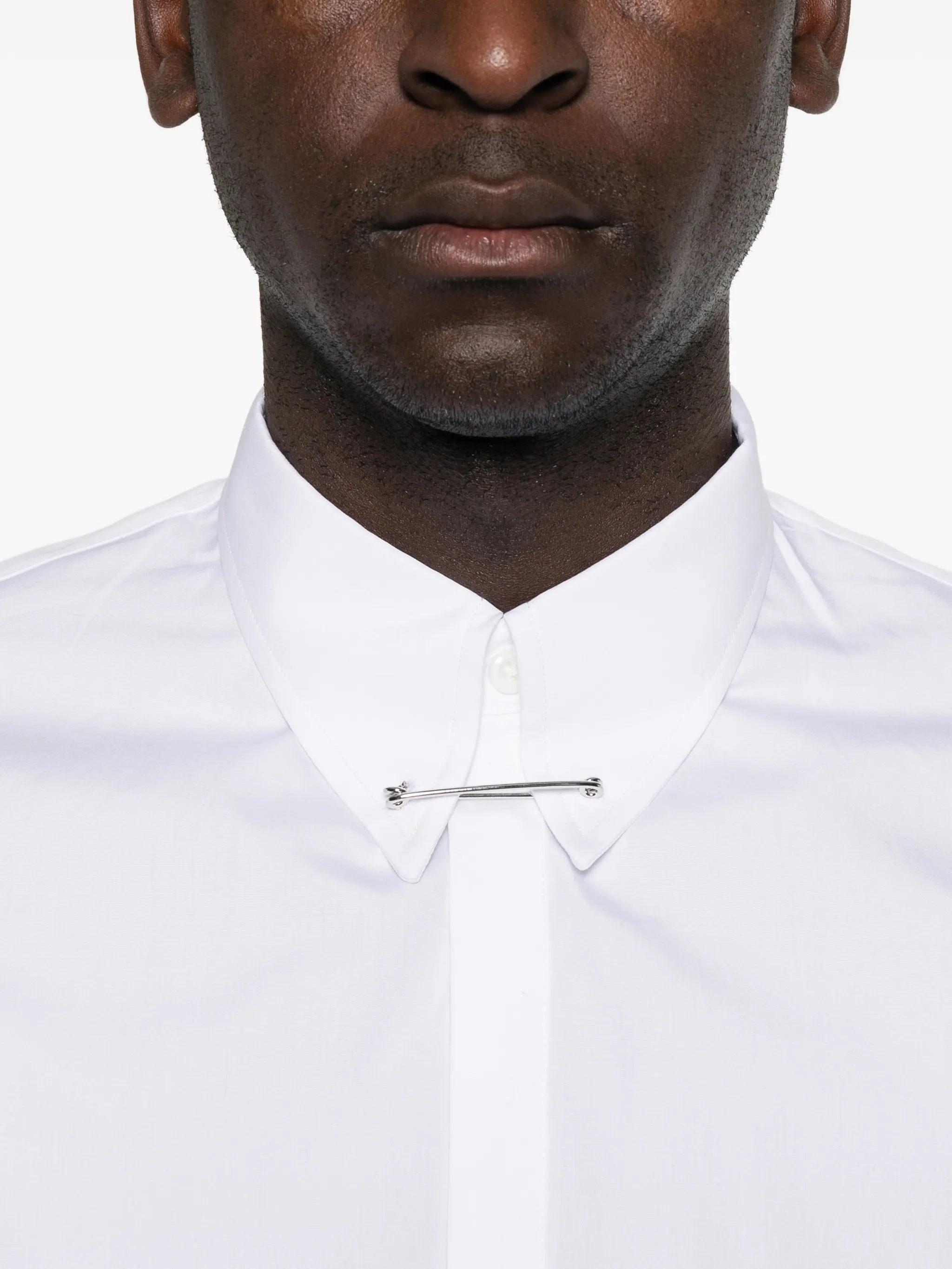 White Long-Sleeve Silver Safety Pin Shirt