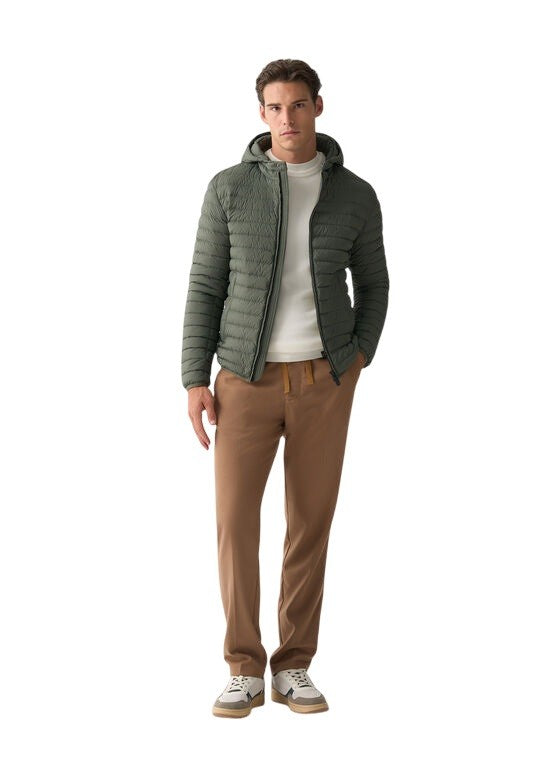 Water-Repellent Down Jacket with Fixed Hood
