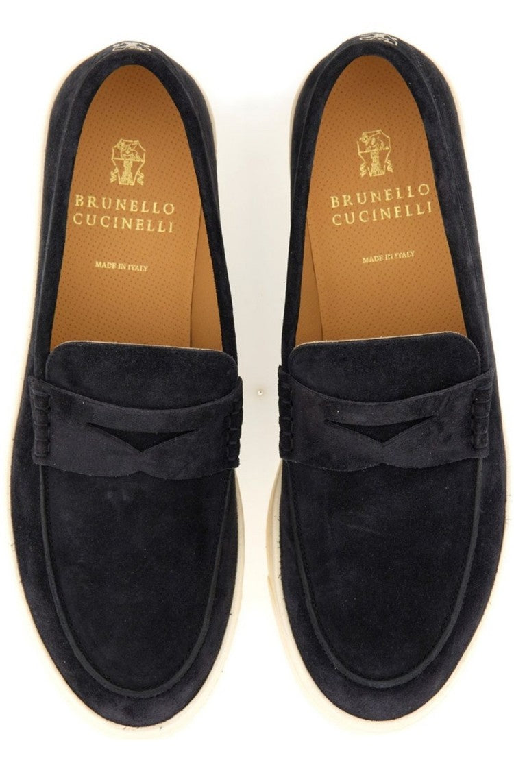 Suede Loafers with Contrasting Rubber Sole