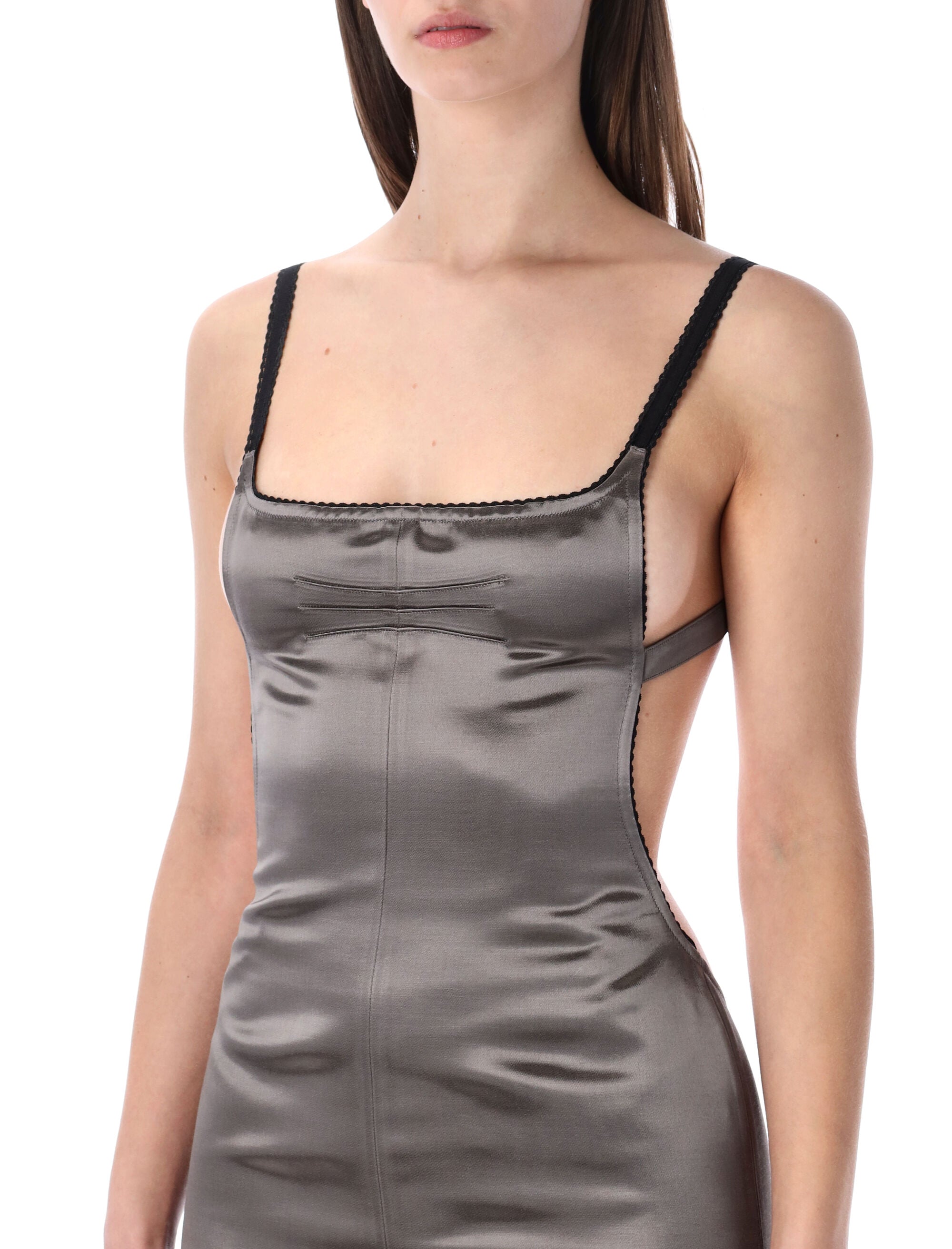 Grey Satin Midi Dress