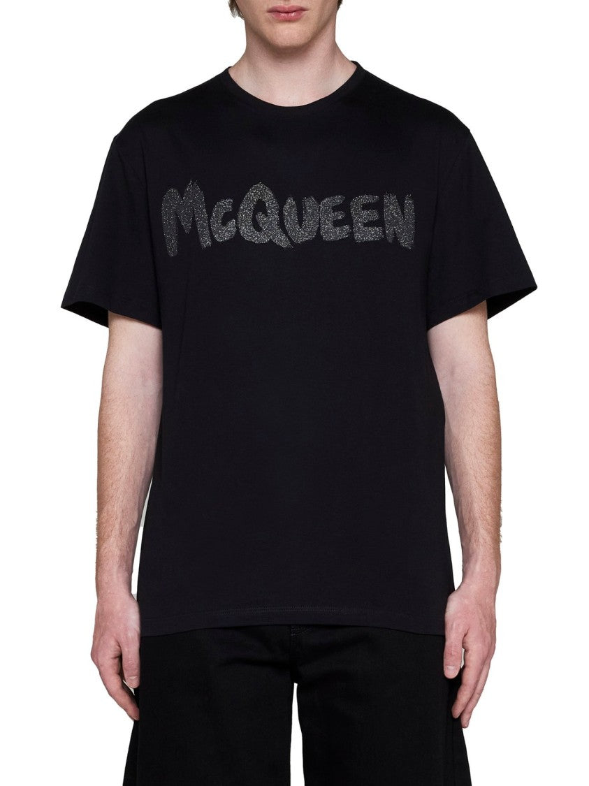 Distressed Graphic Black T-Shirt with Classic Crew Neckline