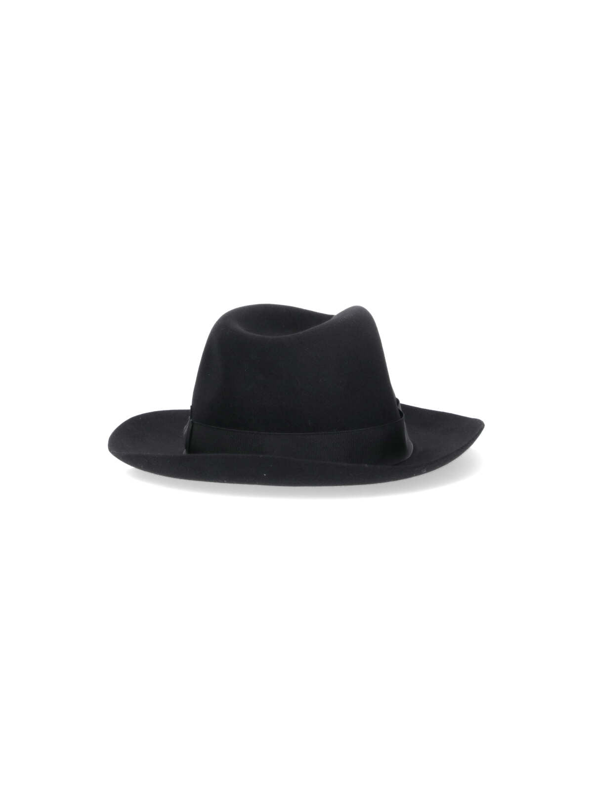 Black Wide-Brim Felt Grosgrain Ribbon Hat