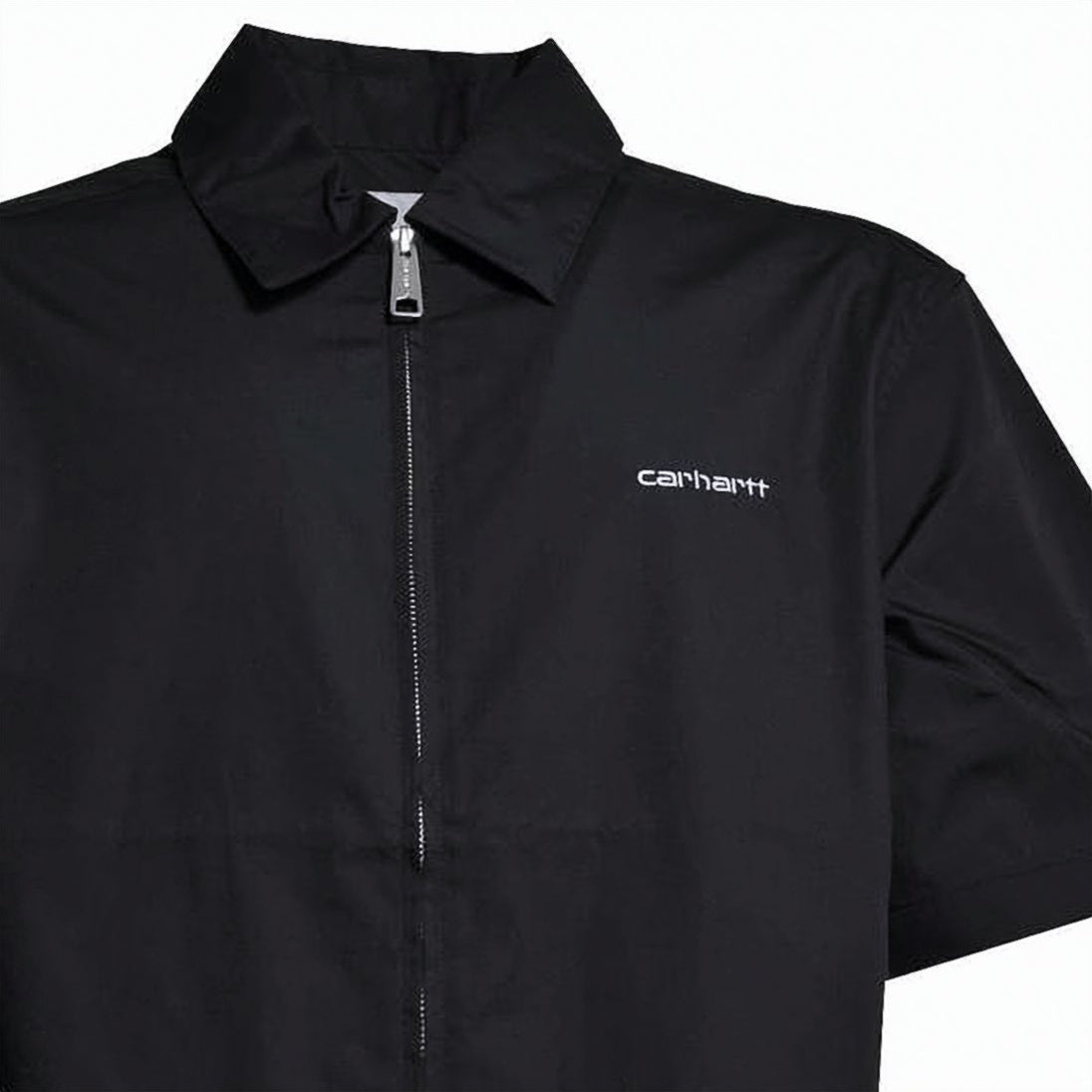 Black Short-Sleeve Front Zip Logo Shirt