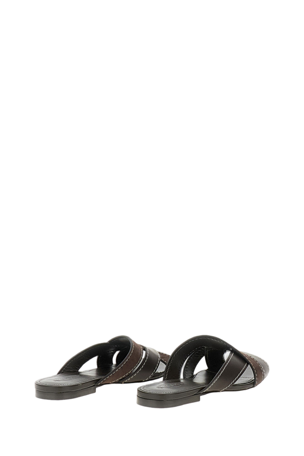 Beige Smooth & Suede Leather Flat Sandals