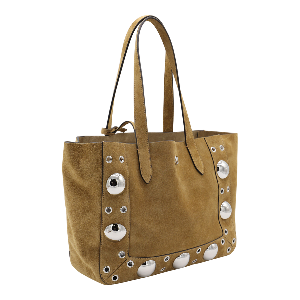 Rectangular Suede Tote Bag with Silver-tone Studs