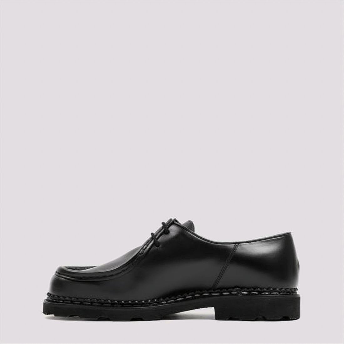 Black Leather Loafers with Moc Toe Design