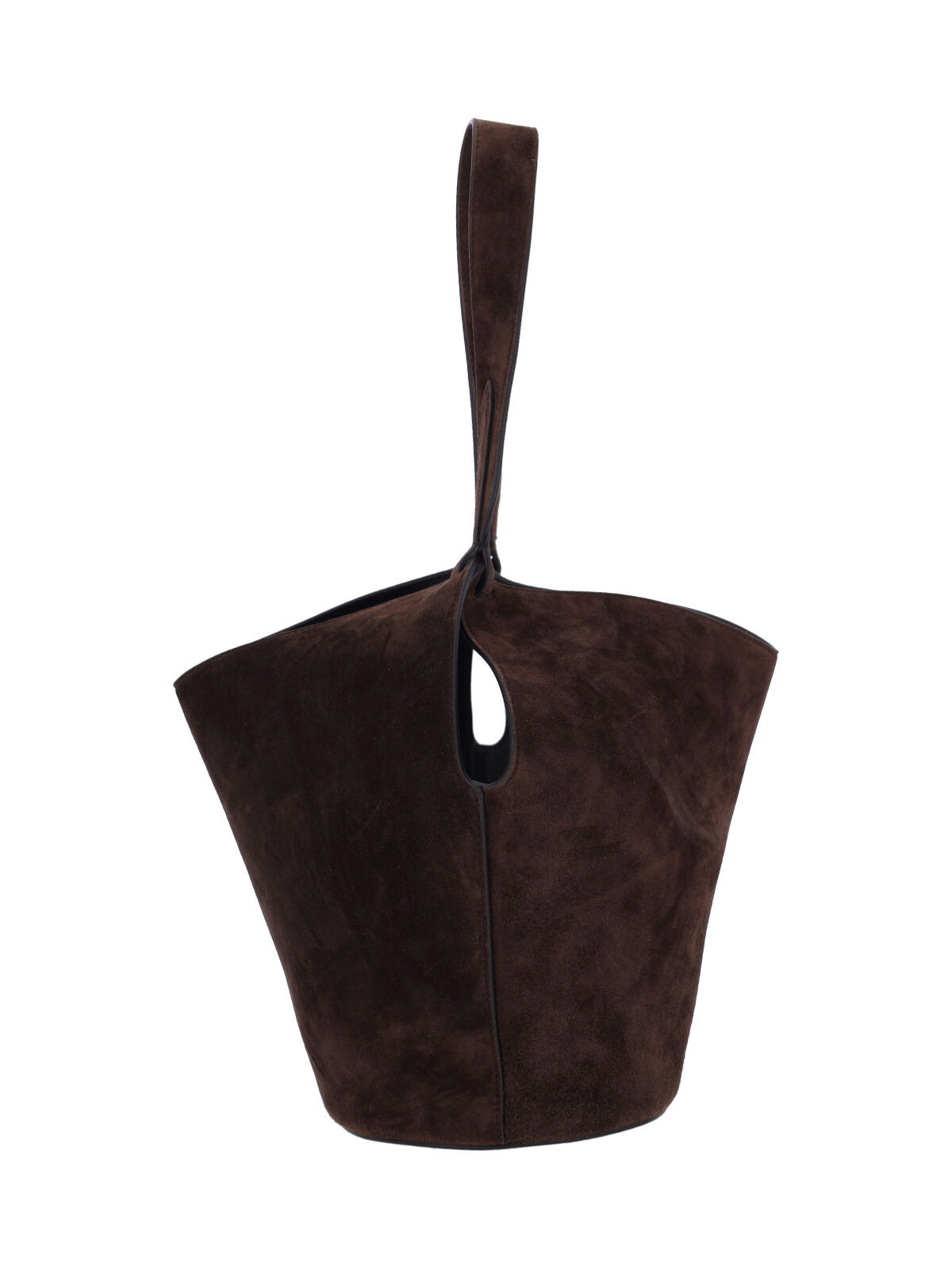 "Lotus" Small Tote Bag In Brown Calfskin Suede