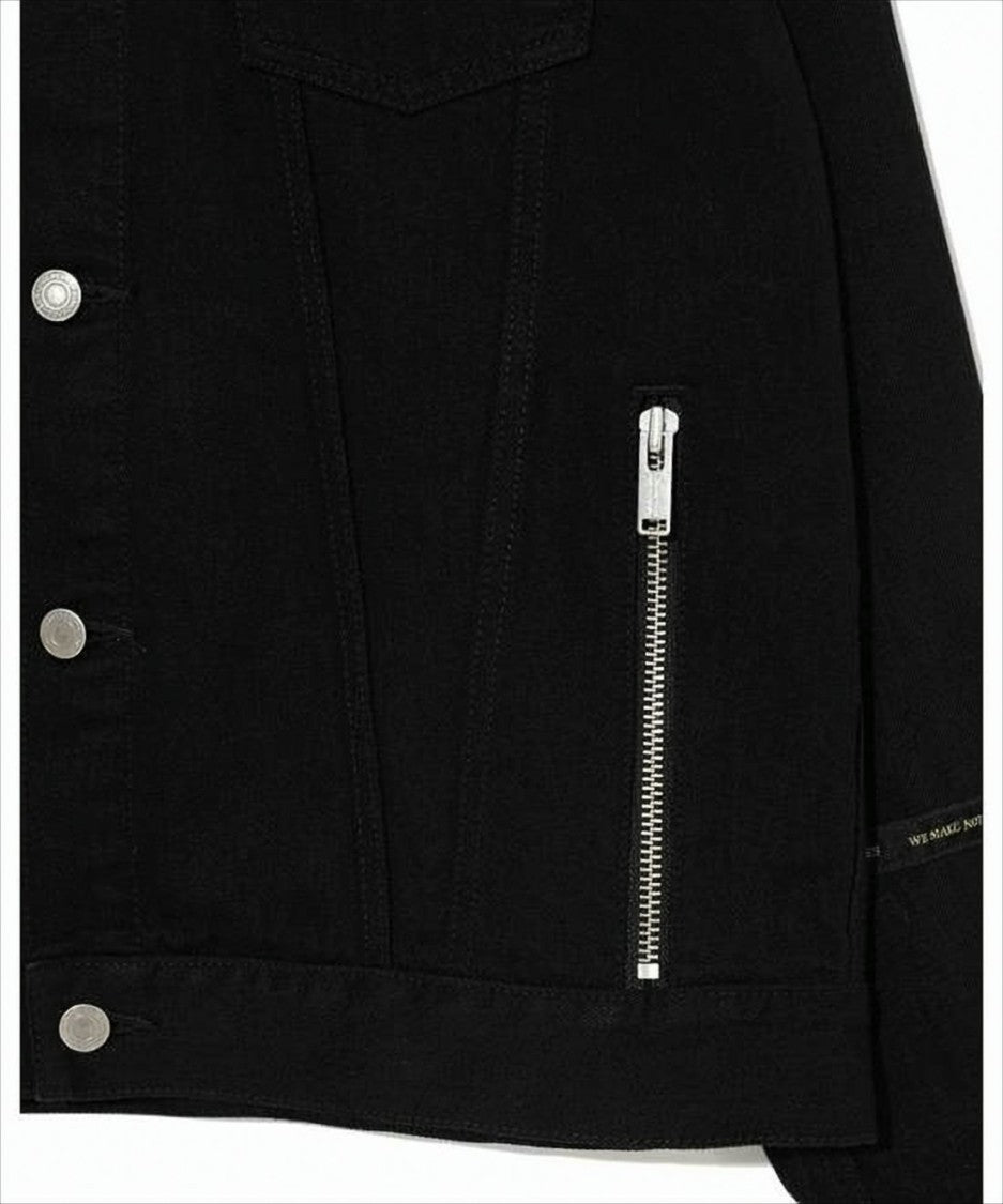Boxy Fit Black Denim Jacket with Silver Accents