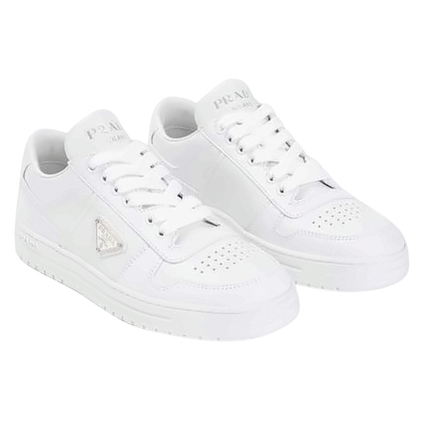 Low-Top White Leather Sneakers with Perforated Detailing