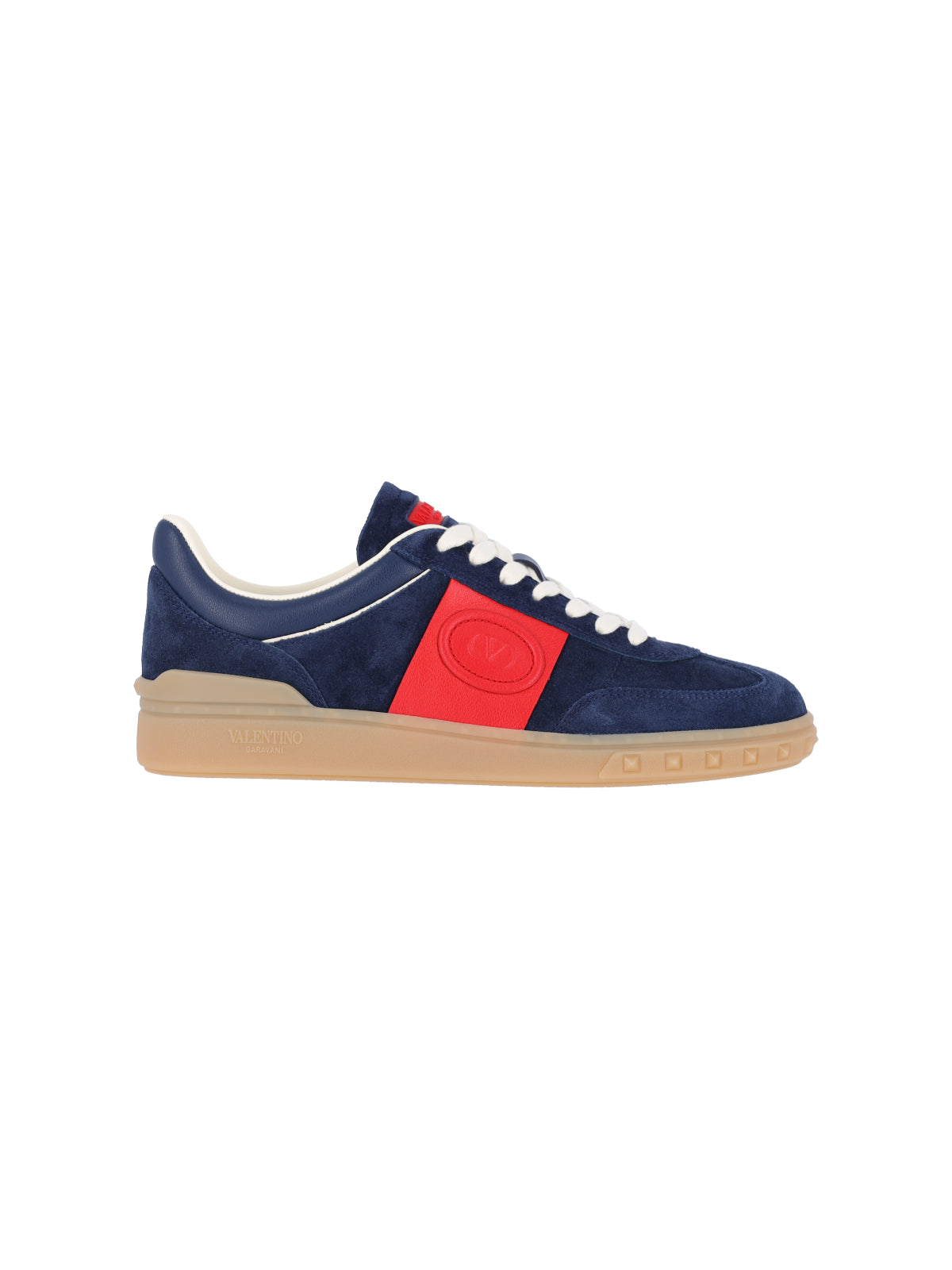 Navy Blue Red Panel Suede Sneakers