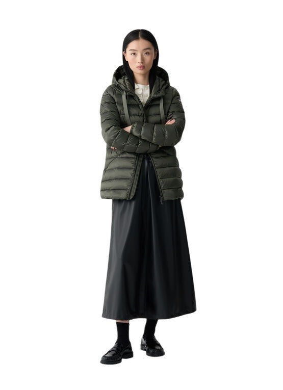 Tailored Quilted Down Coat with Adjustable Hood