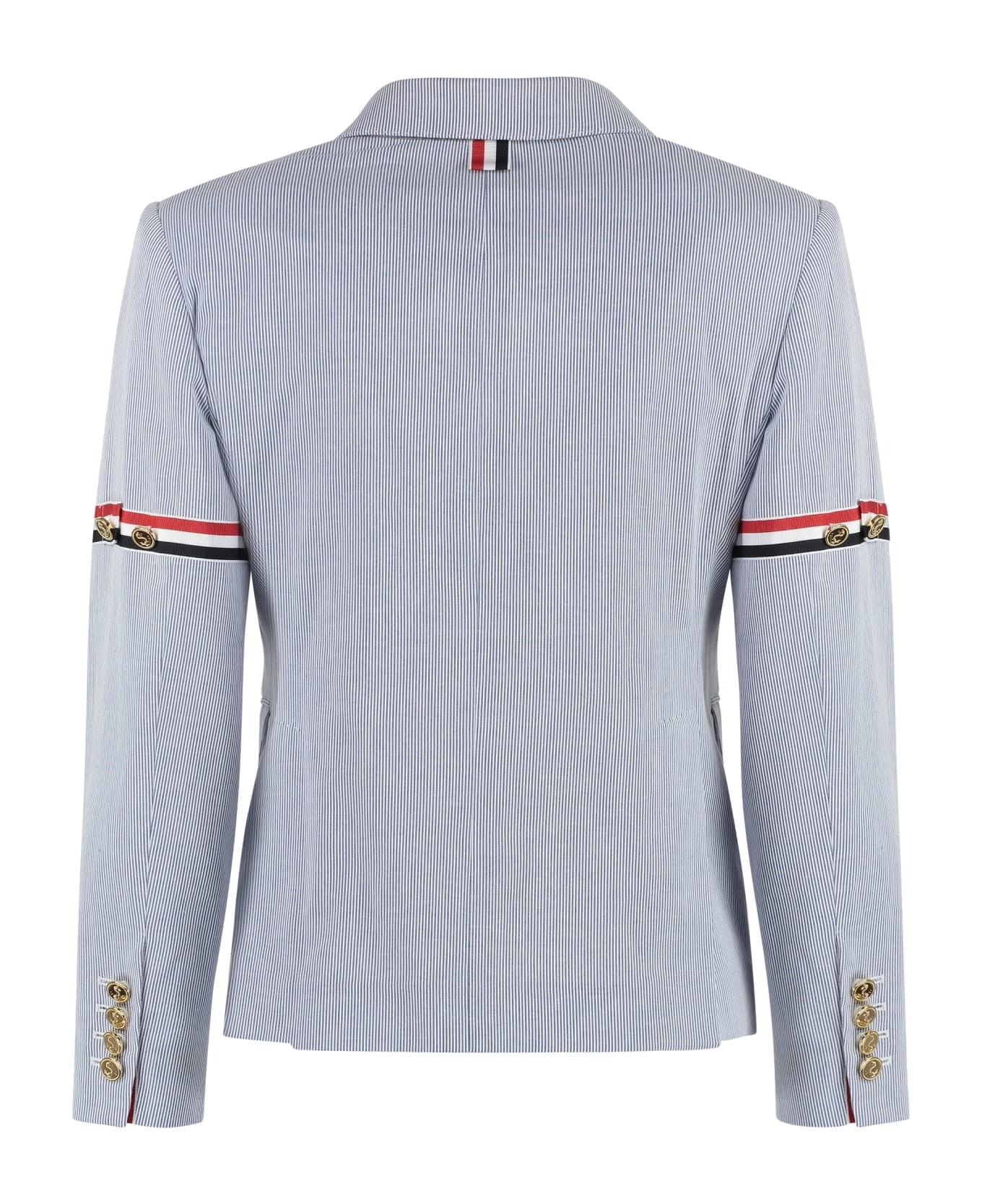 Tailored Light Blue Pinstripe Jacket with Striped Detail