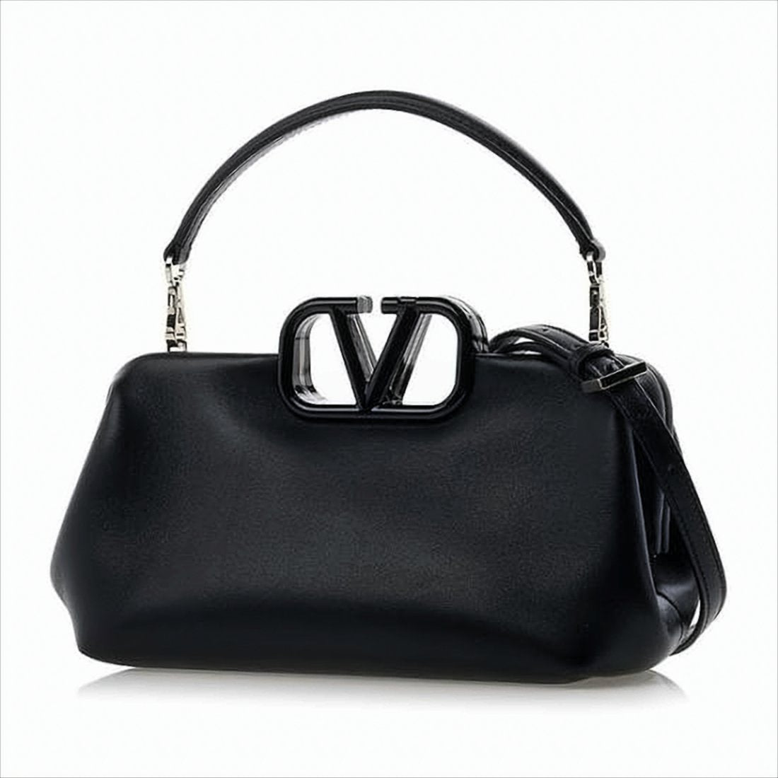 Structured Black Leather Shoulder Bag