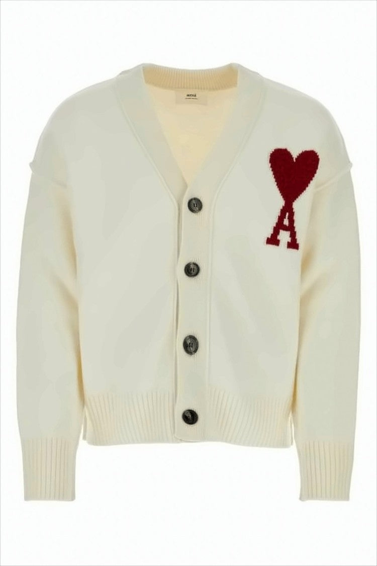 Cropped Wool Cardigan with Embroidered Heart Detail