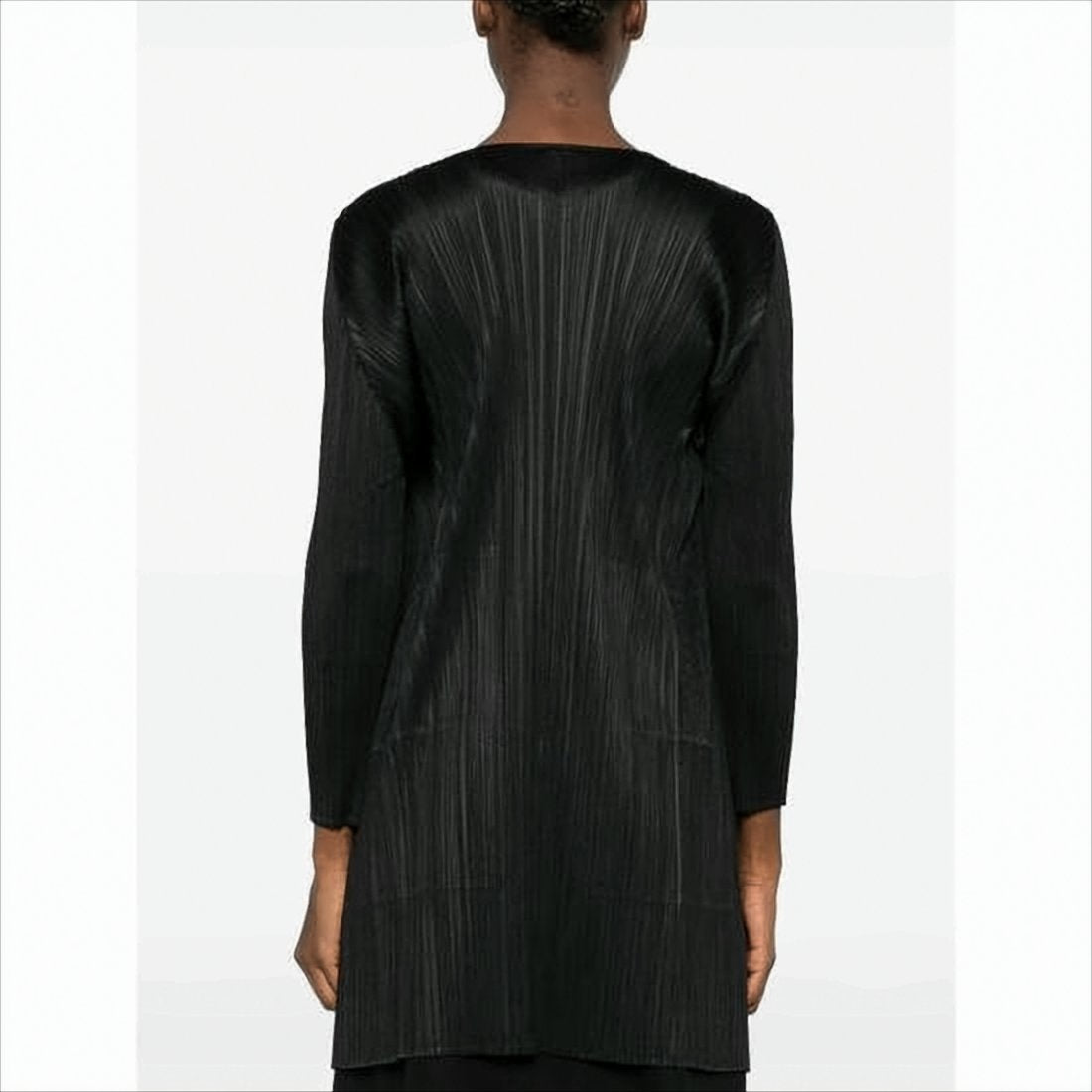Long Pleated Cardigan with Open-Front Design