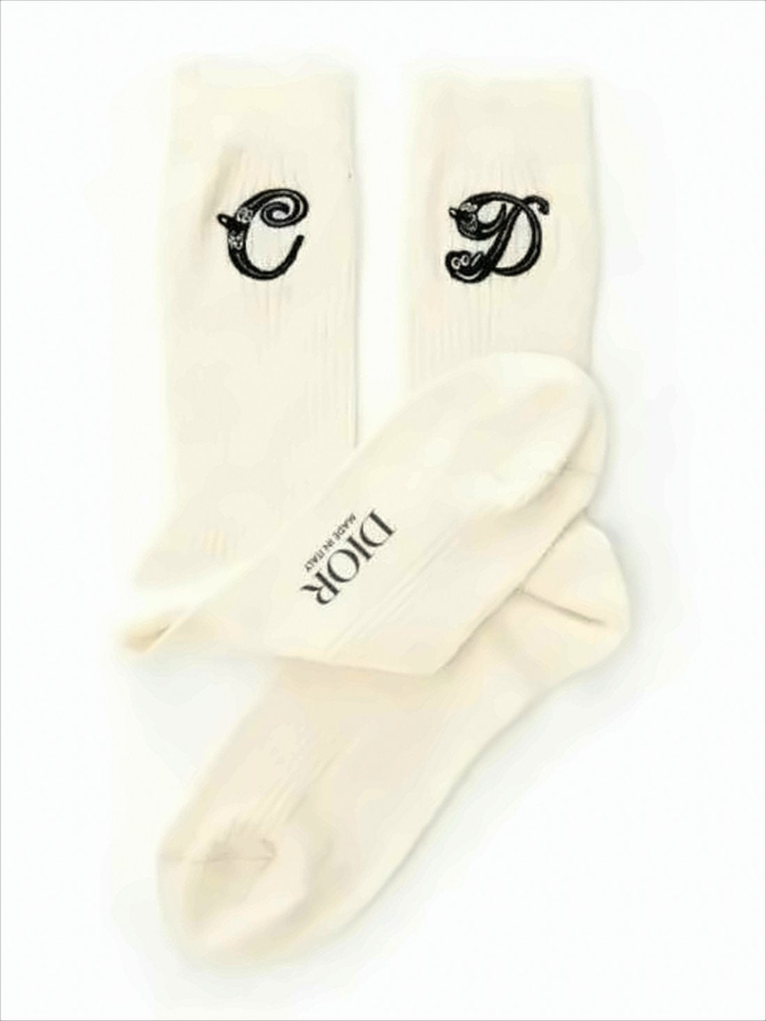 Embroidered Cream Socks with CD Initials