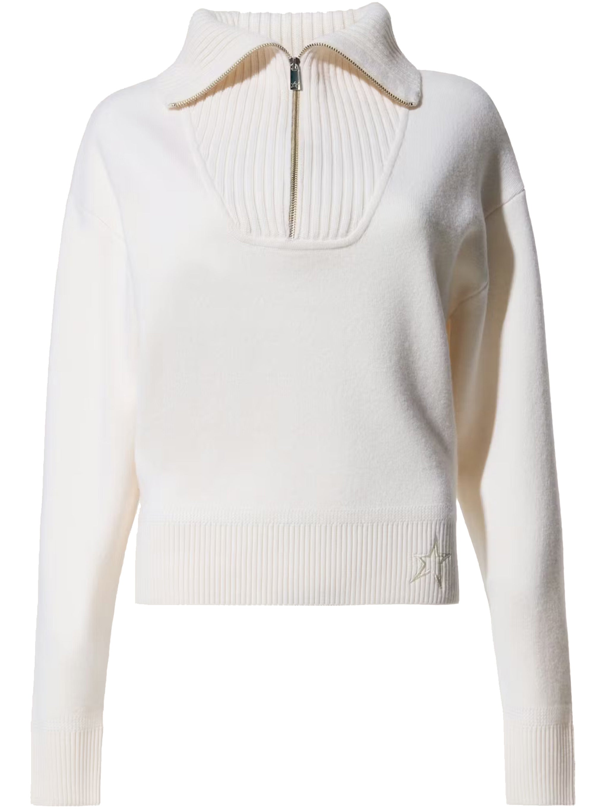 White Fleece High-Collar Zip Trekking Pullover