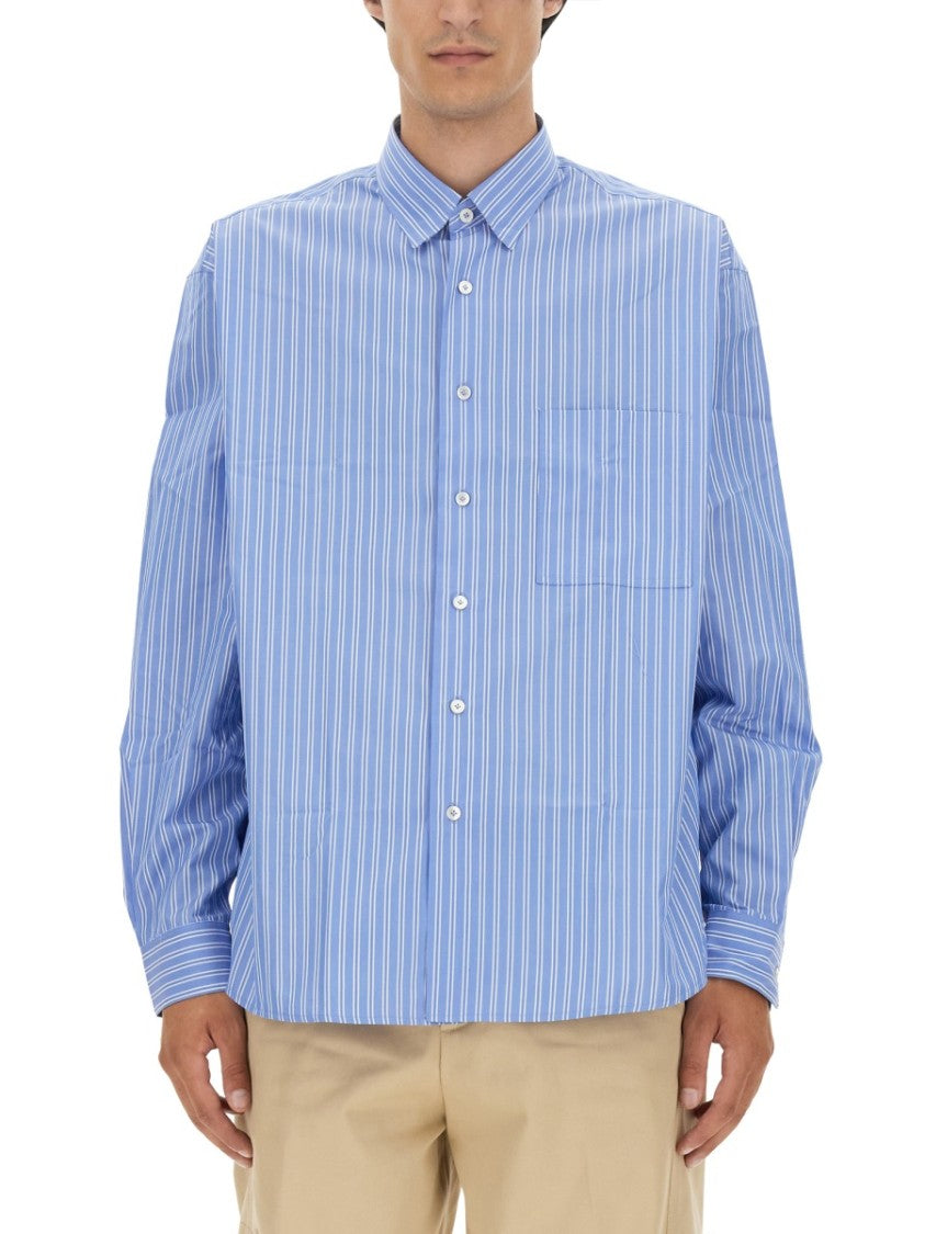 Vertical Stripe Oversize Fit Shirt In Cotton