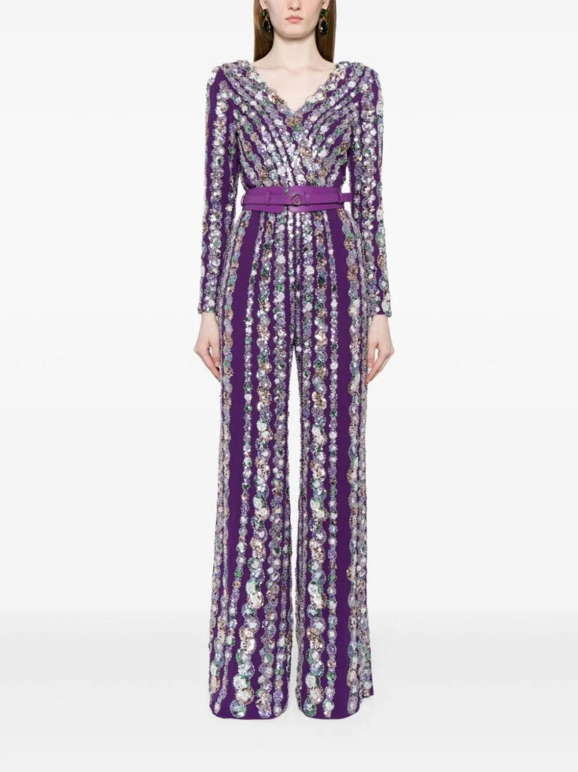 Canton Crepe Beaded Jumpsuit With A Wrapped Top
