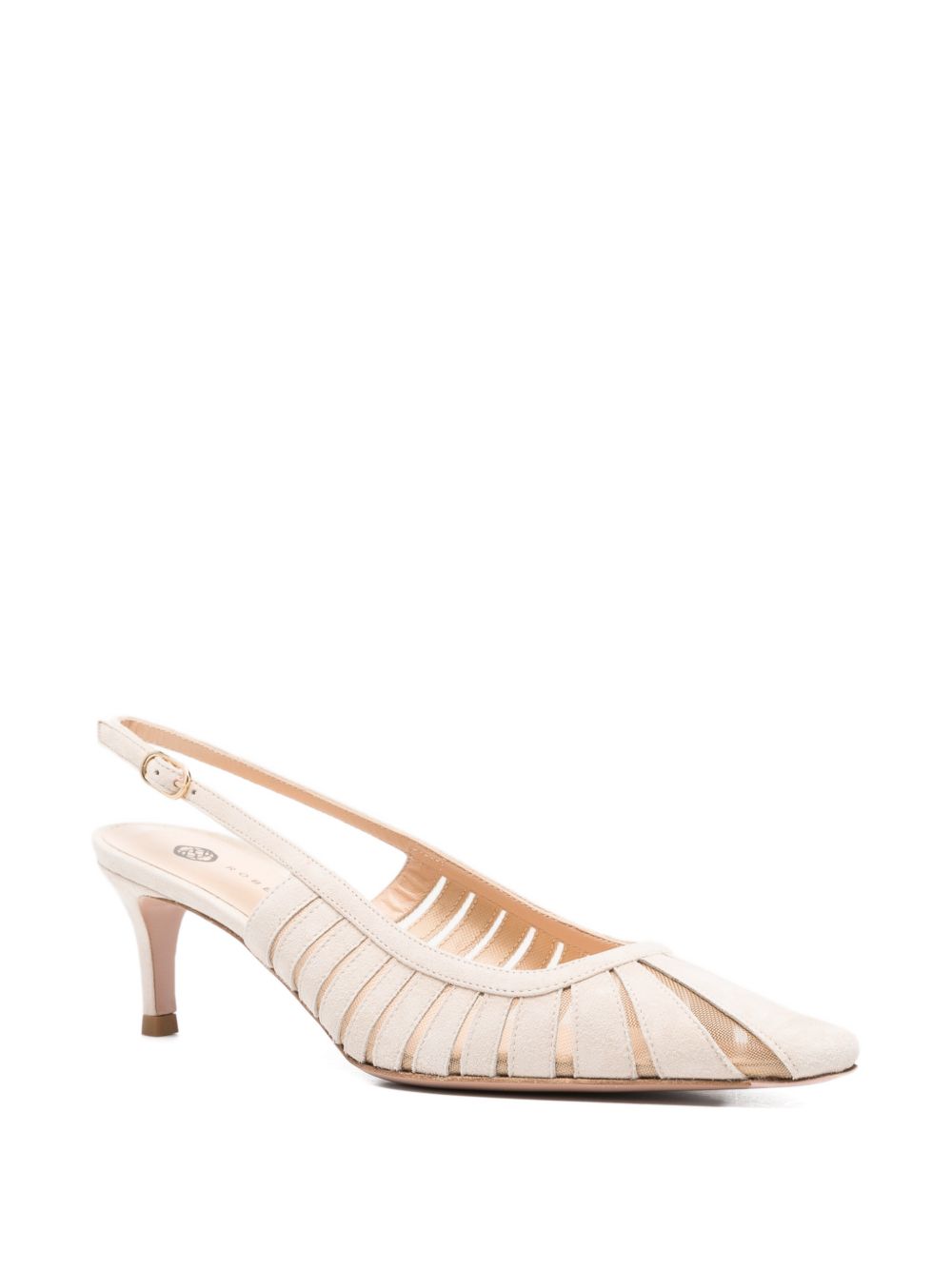 Ivory Pointed Toe Slingback Shoes with Strap