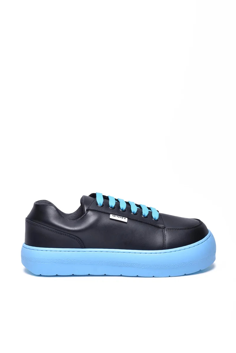 Leather Sneaker - Black/Light Blue