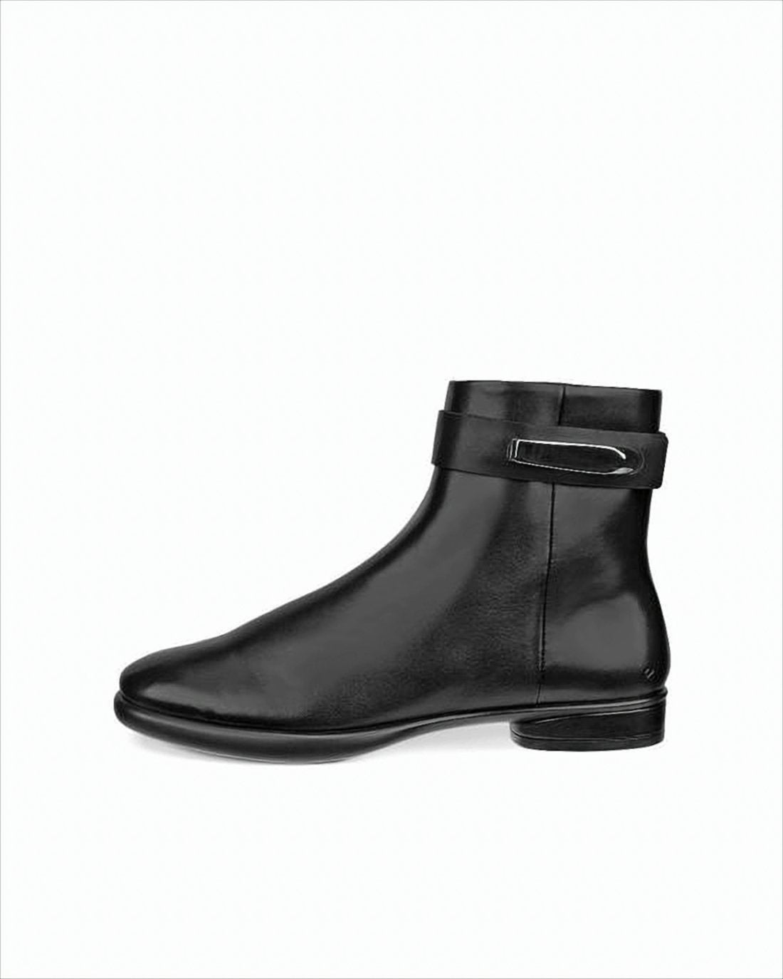 Black Leather Ankle Boots with Metallic Buckle Detail