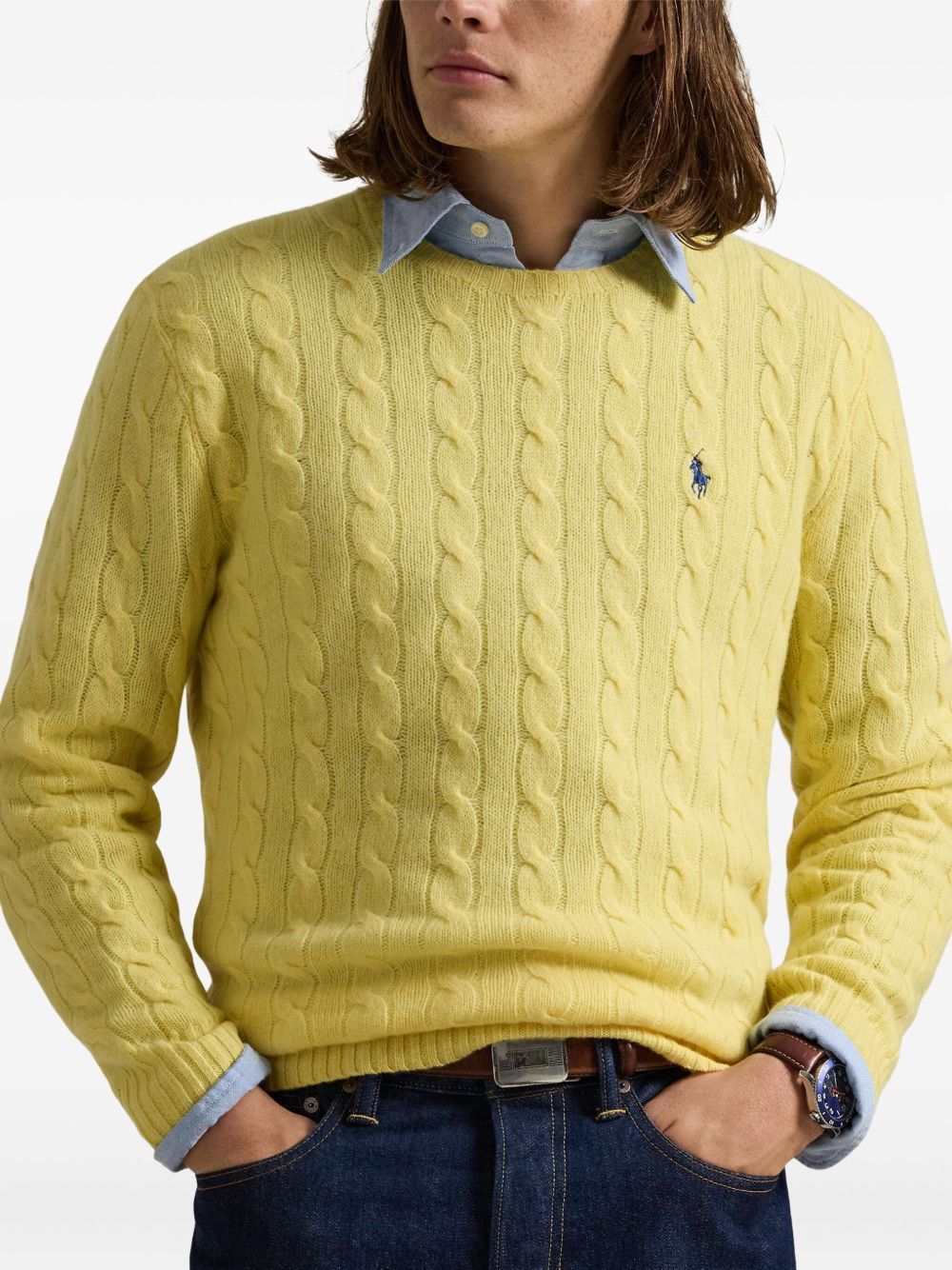 Cable-Knit Wool Cashmere Sweater With Classic Crewneck