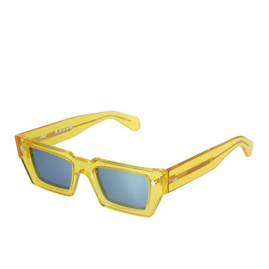 Disko Translucent Yellow Rectangular Sunglasses with Reflective Blue Lenses