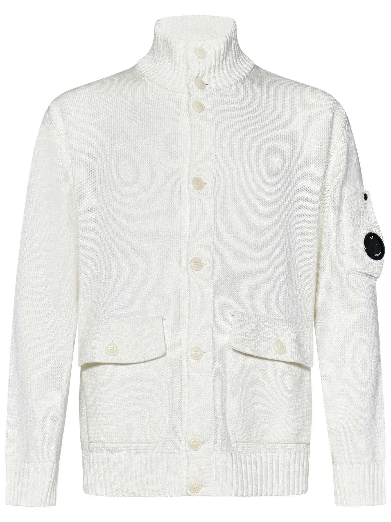 White Button-Up Cardigan with Ribbed Details
