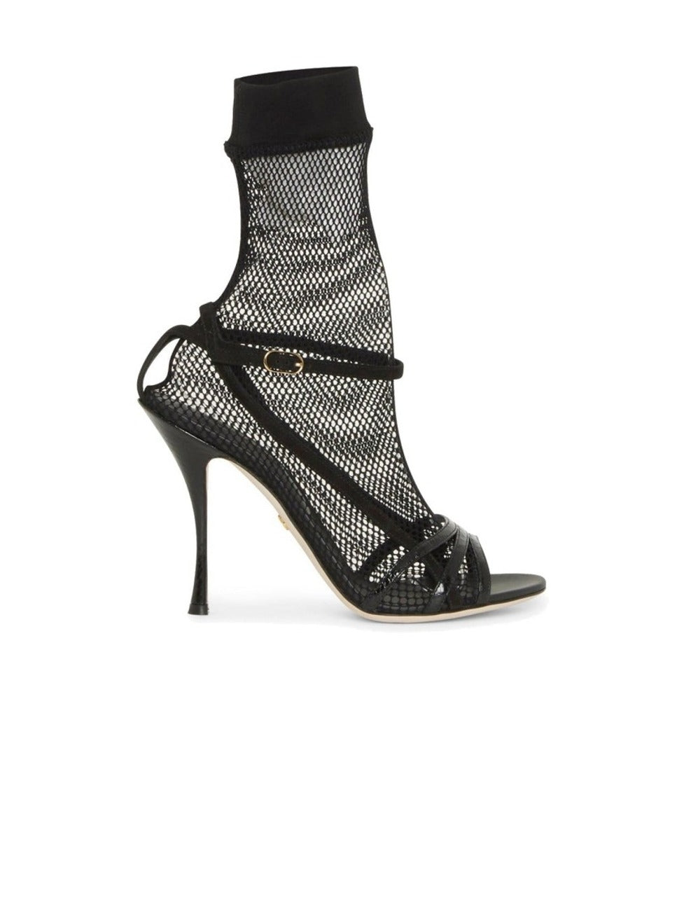 Fishnet Mesh Sandals With Croc-Effect Texture