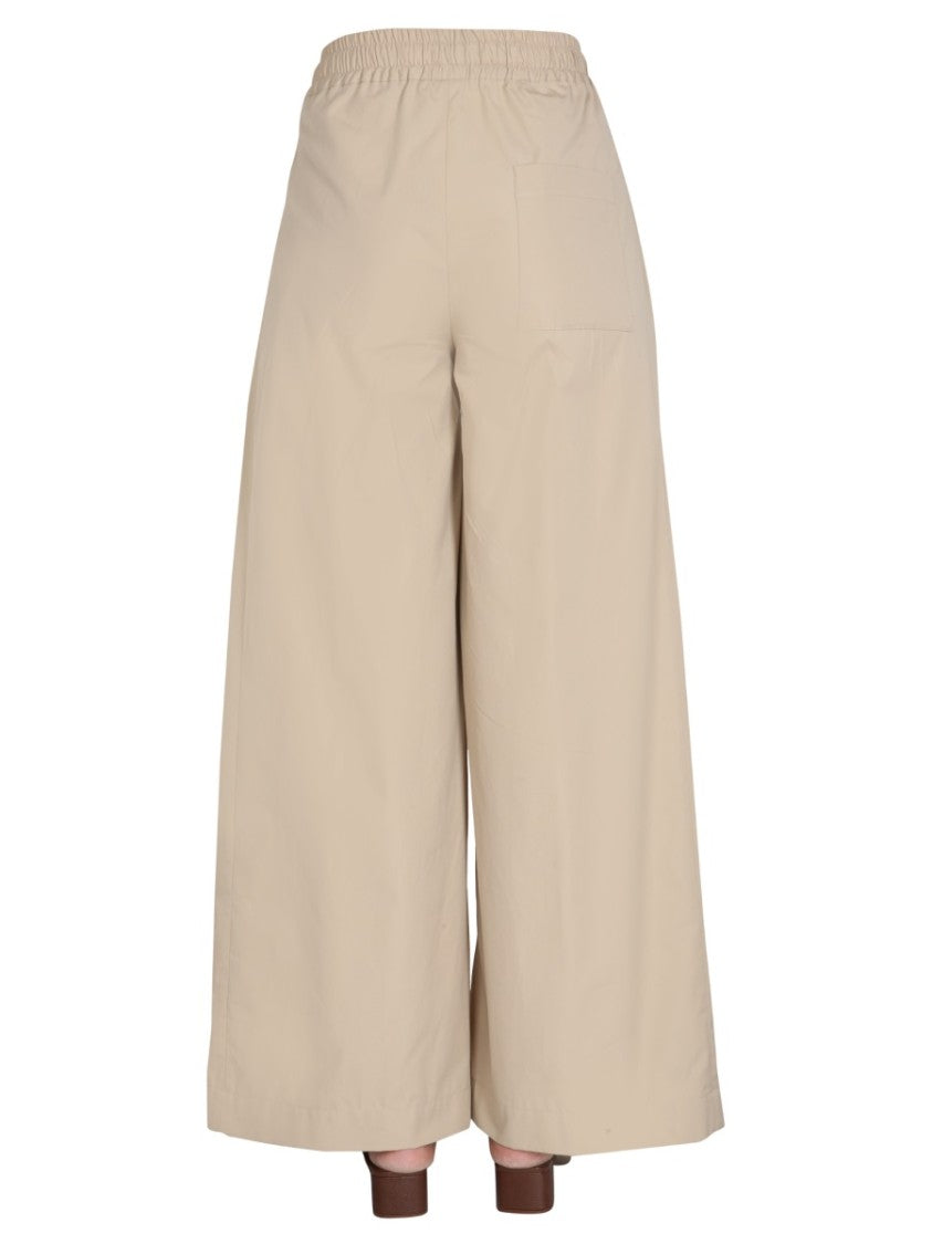 Wide-Leg Poplin Pants With Drawstring Waist