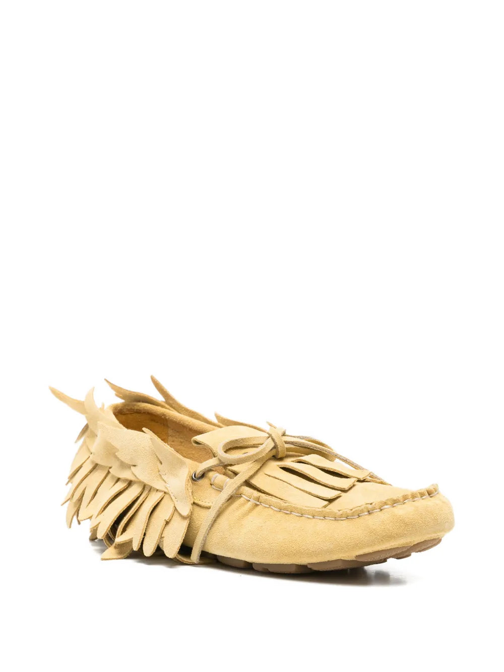 Moccasin-Style Shoes with Layered Fringe and Bow Detail