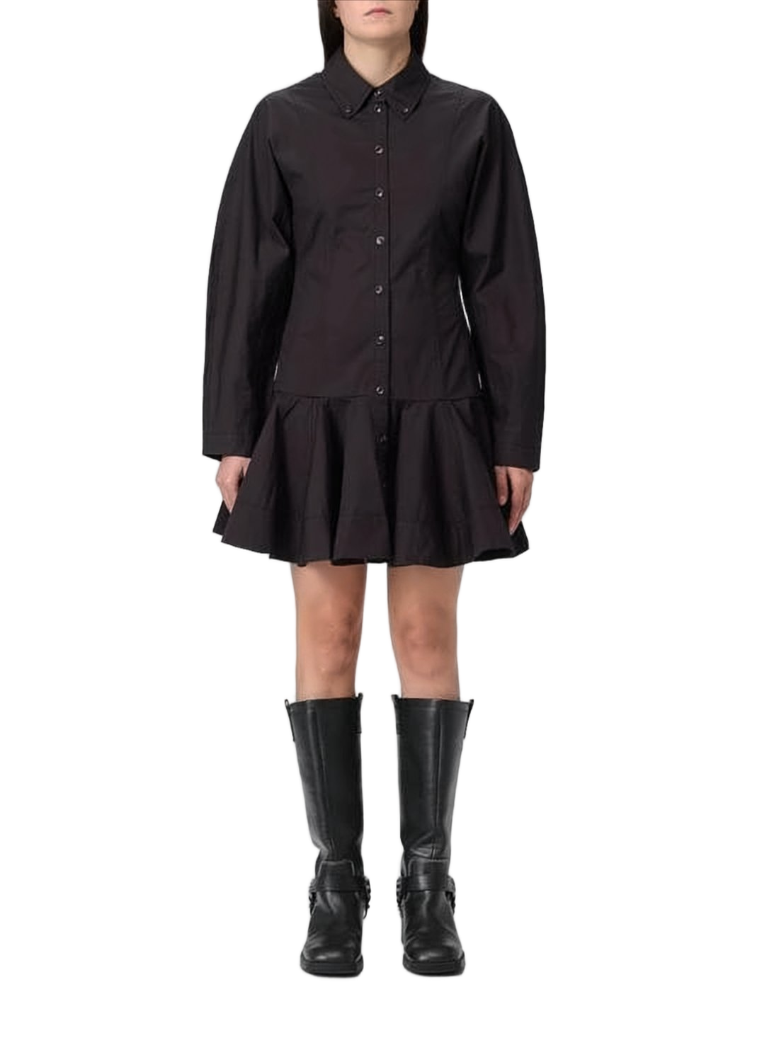 Structured Black Midi Dress with Ruffled Hem