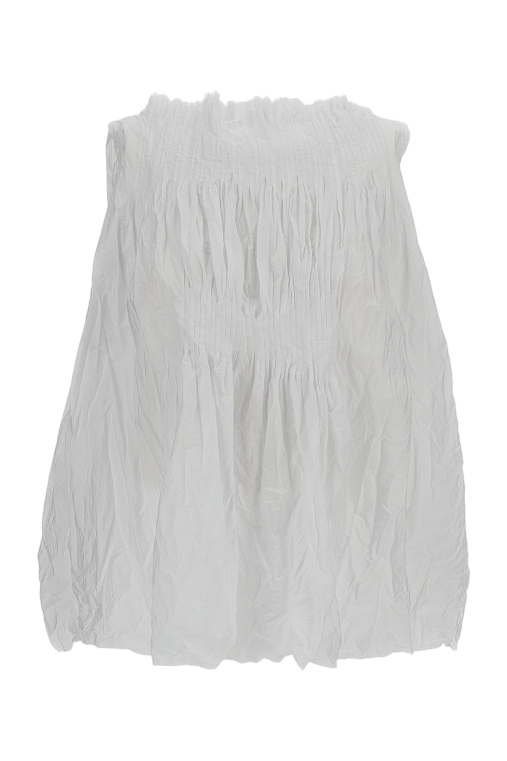 White Ruched Crinkled Cotton Top