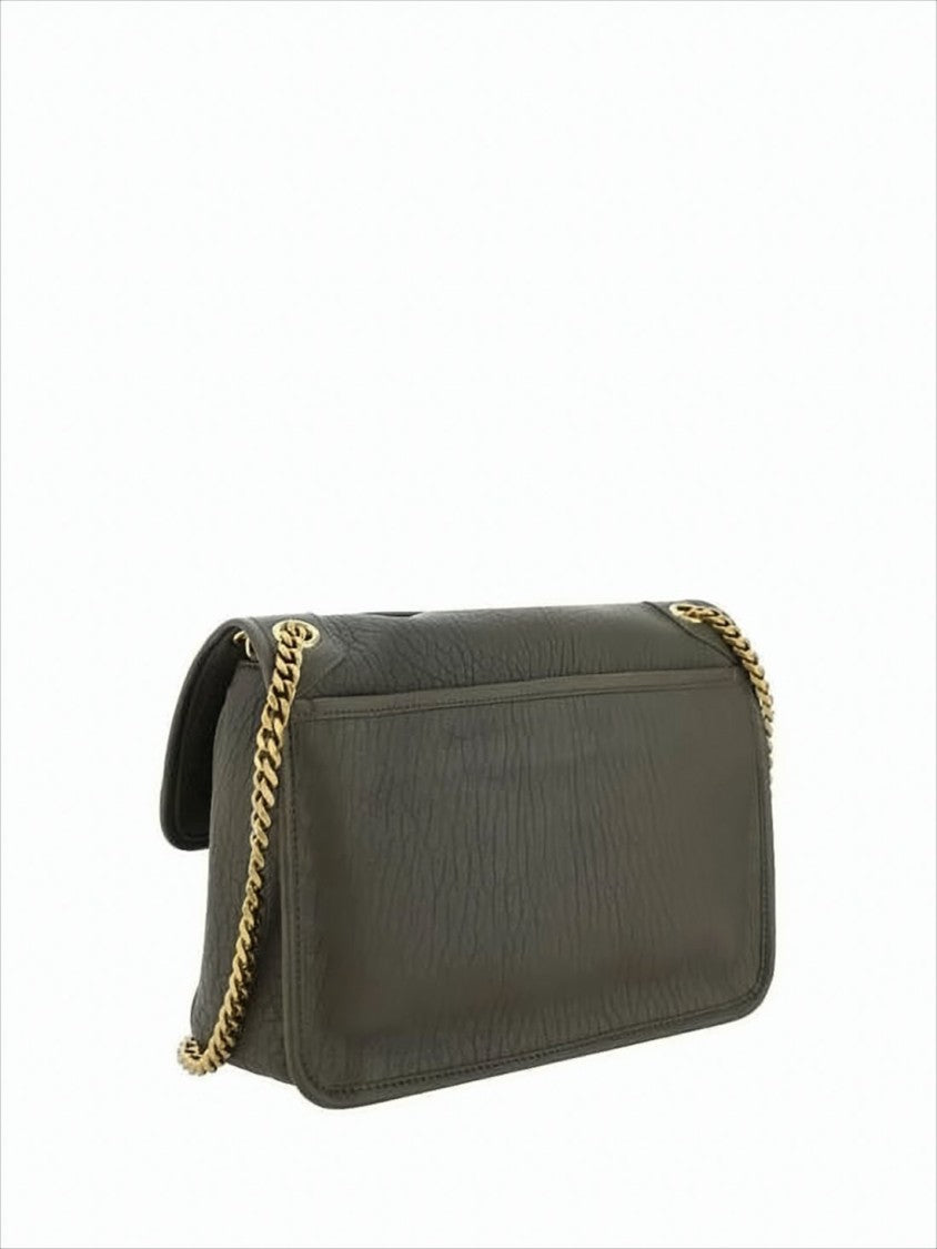 Textured Lambskin Leather Crossbody Bag with Metallic Emblem