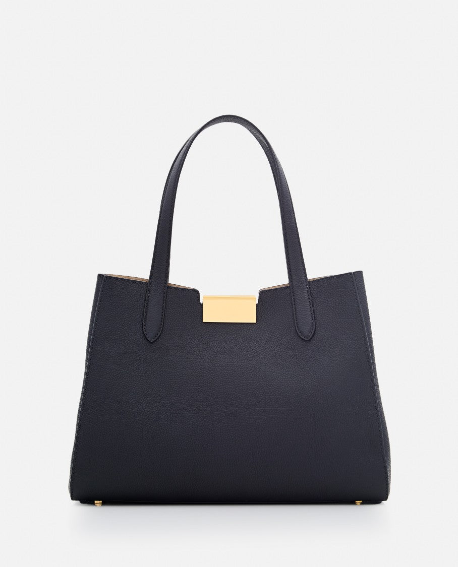 Black Handbag With Gold-Tone Clasp
