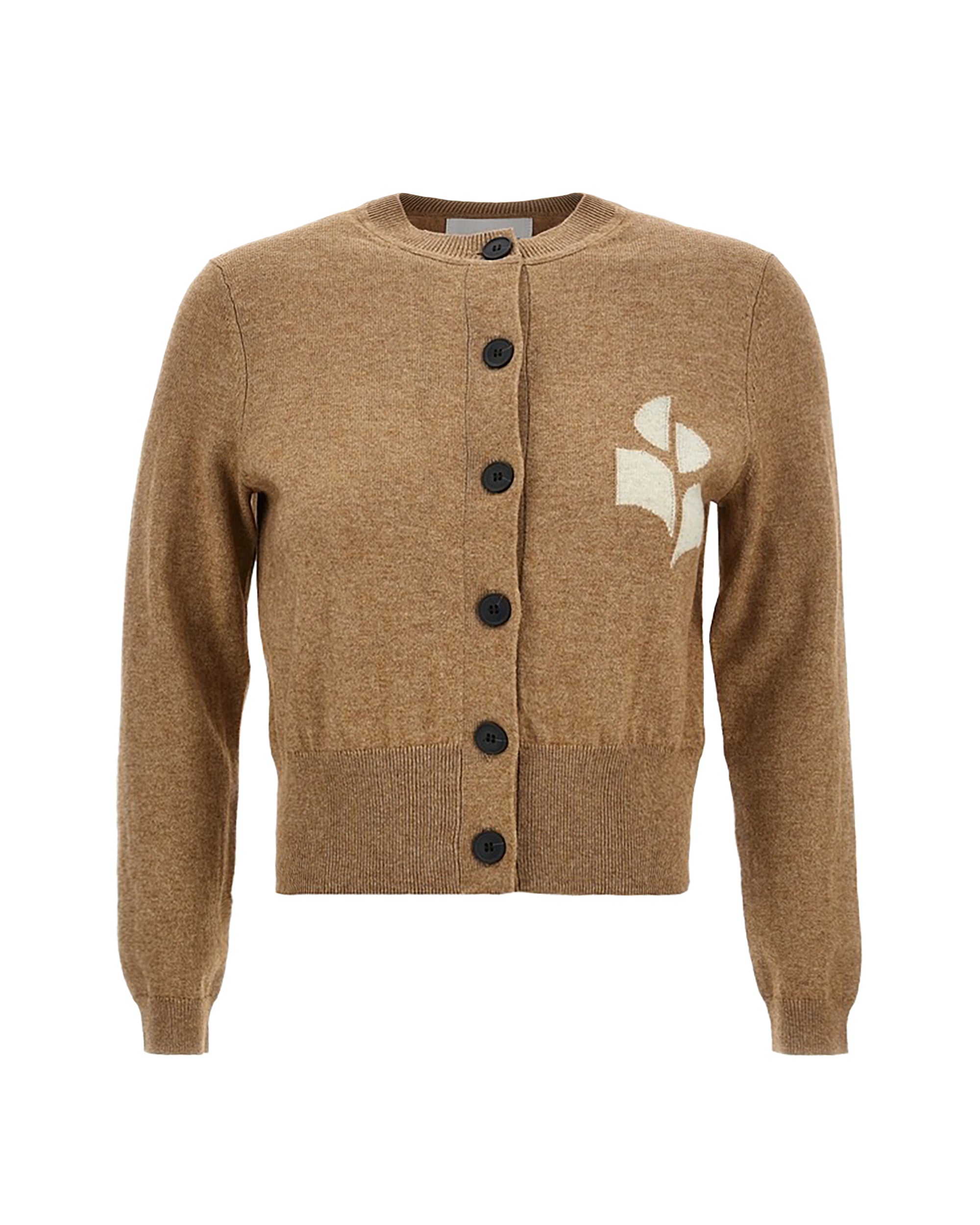 Mélange Knit Cardigan with Intarsia Logo