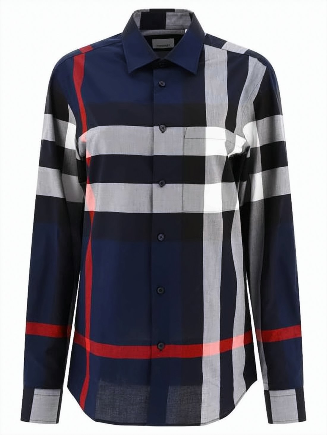 Navy Check Pattern Long-Sleeve Cotton Shirt
