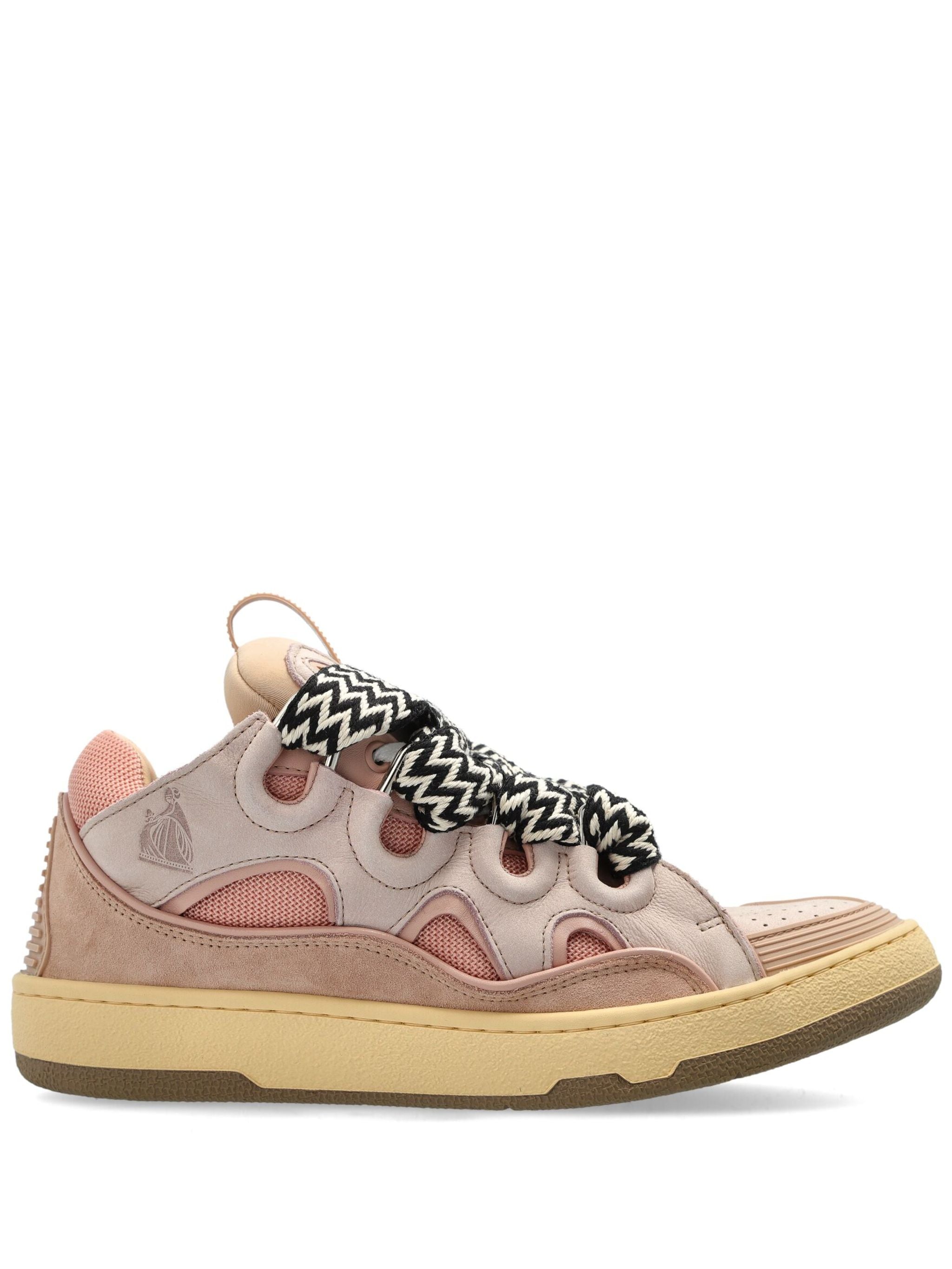 Pink/Beige Curb Sneakers 90s-Inspired Suede Sneakers