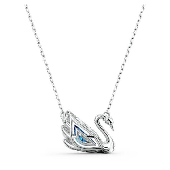 Swan Pendant Necklace With Blue Crystal Centerpiece
