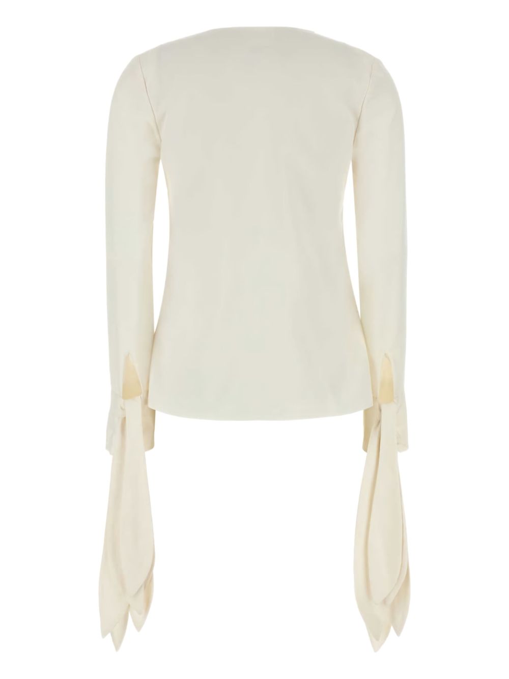 Ruffled Detail White Long-Sleeved Top