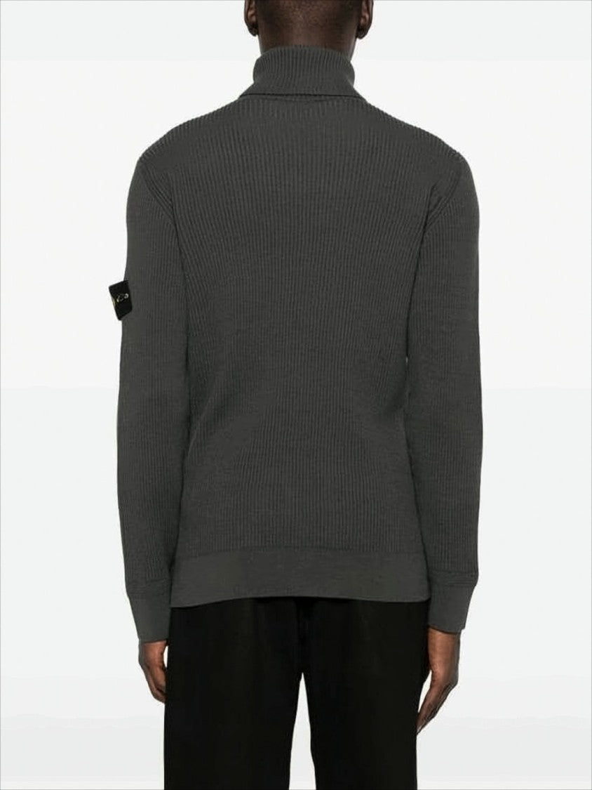 Ribbed Knit Turtleneck Sweater with Compass Logo