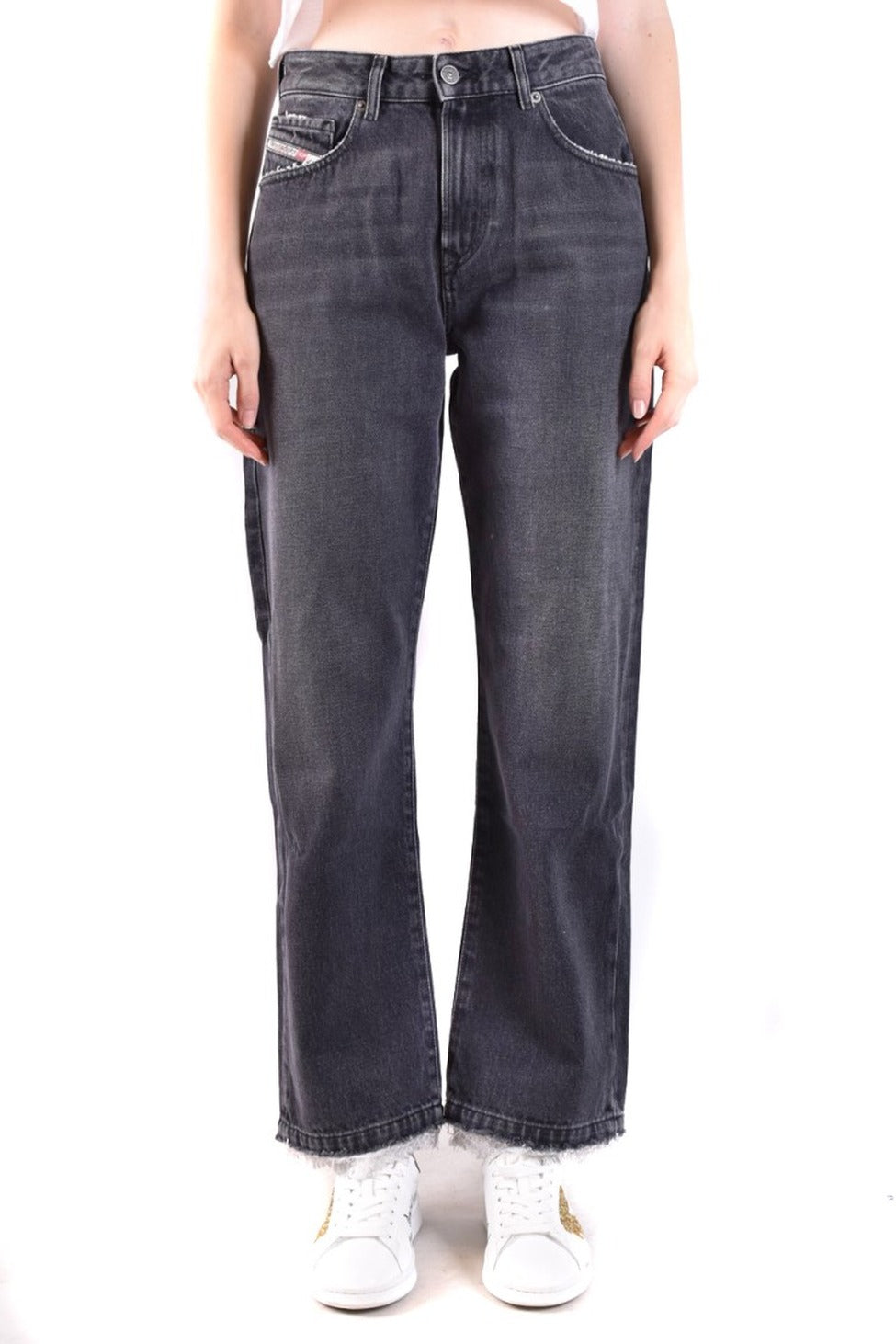 Wide-Leg Jeans With Frayed Hem And Signature Branding