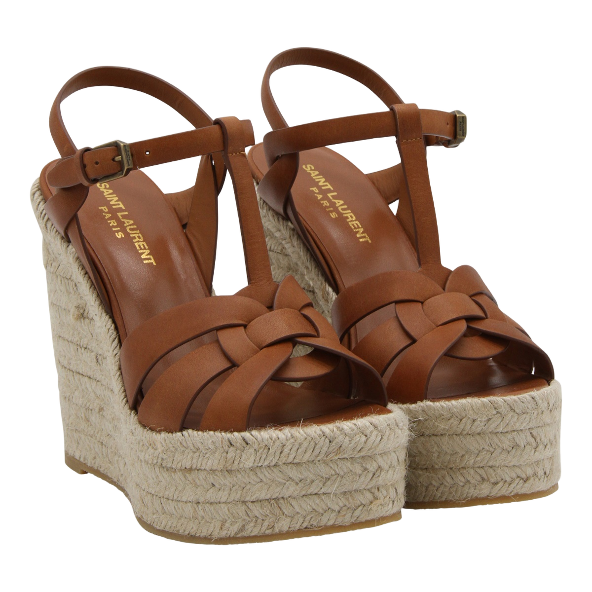 Braided Jute Wedge Sandals With T-Strap Design