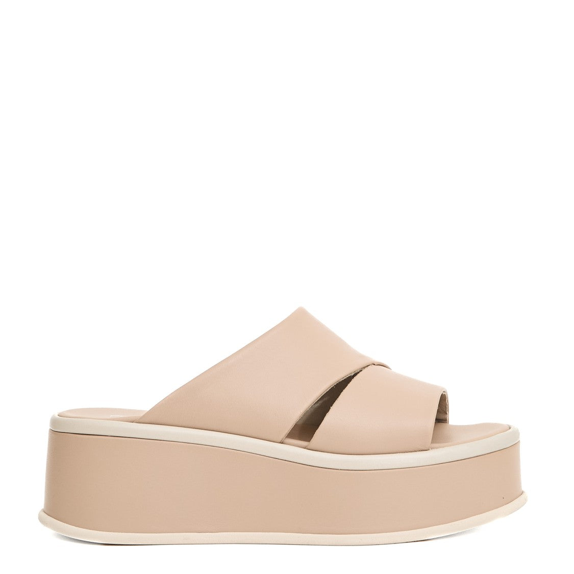 5Cm Beige Leather Wedge Slipper