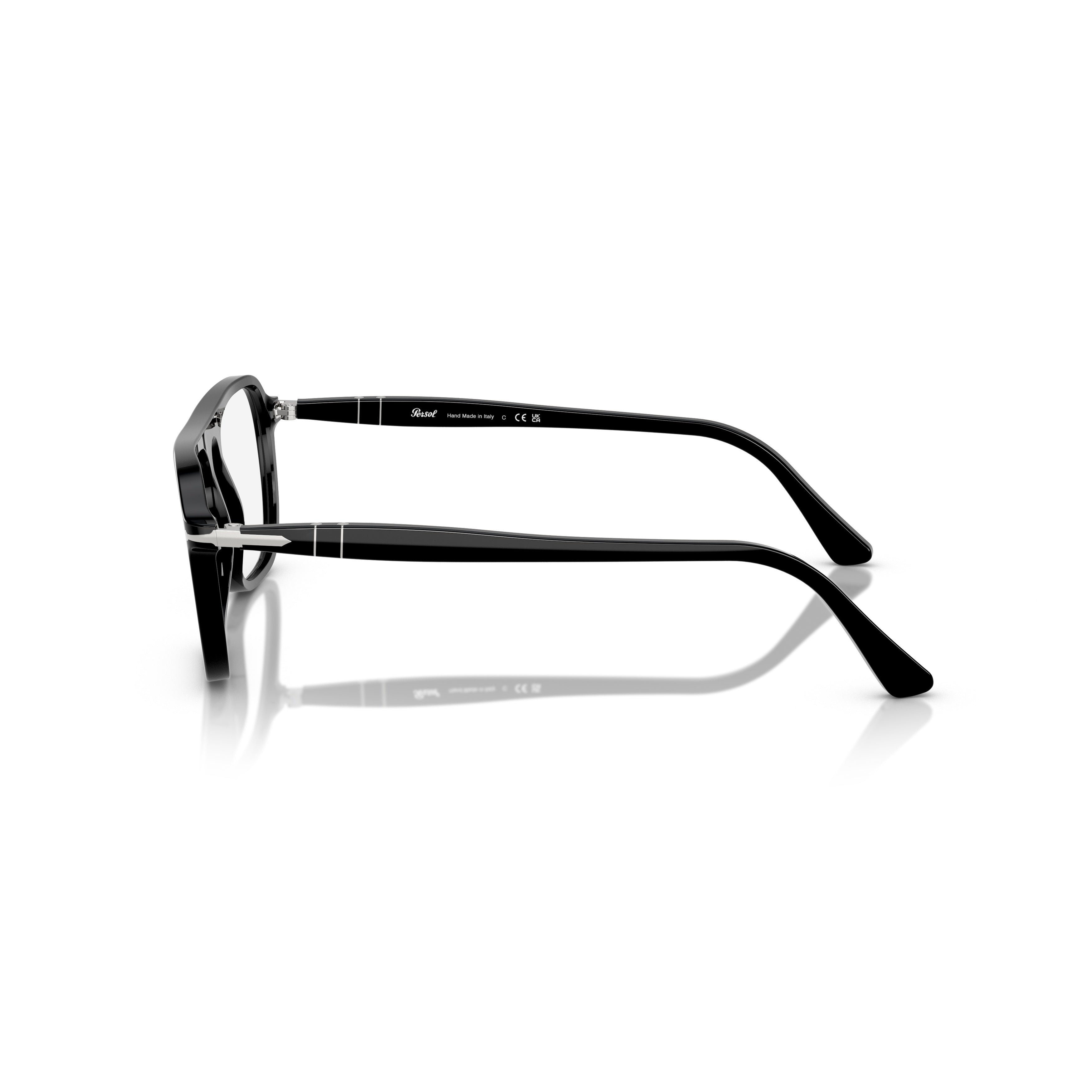 0po3359v Glossy Black Rectangular Acetate Eyeglasses with Silver Accents