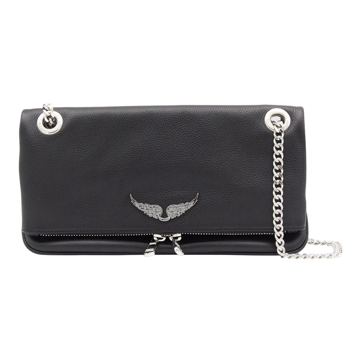Pebbled Texture Black Bag with Silver Accents