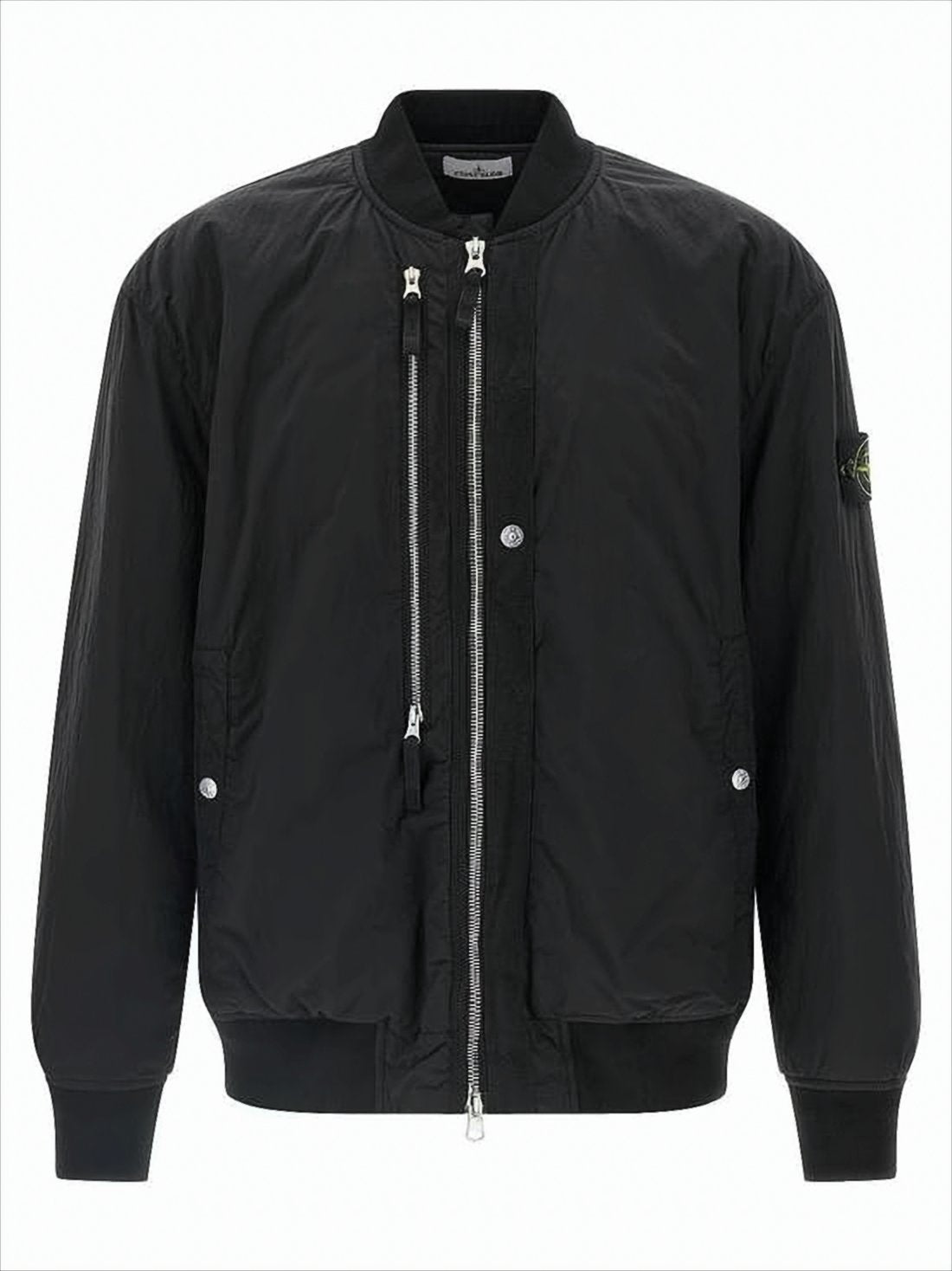 Black Bomber Jacket With Ribbed Finishing